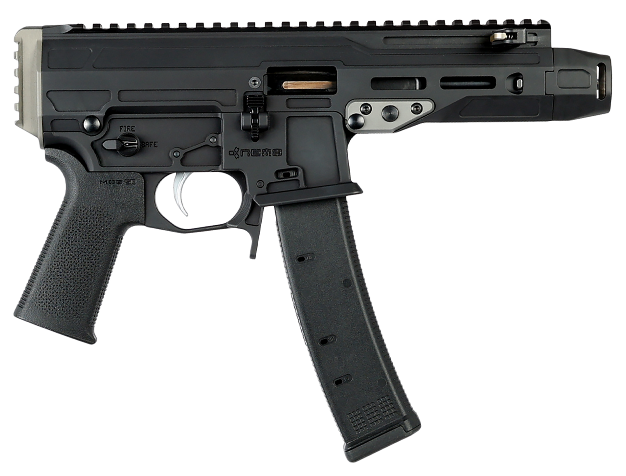 9mm, 5.8″ Barrel, Black, Cap Compensator, Picatinny Rail, 35rd